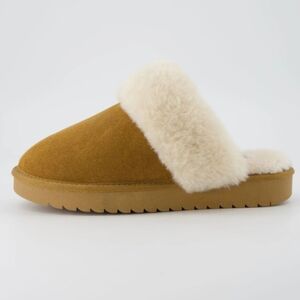 Cushionaire Tan Suede & White Furry Slippers Women Size 7.5 NWT